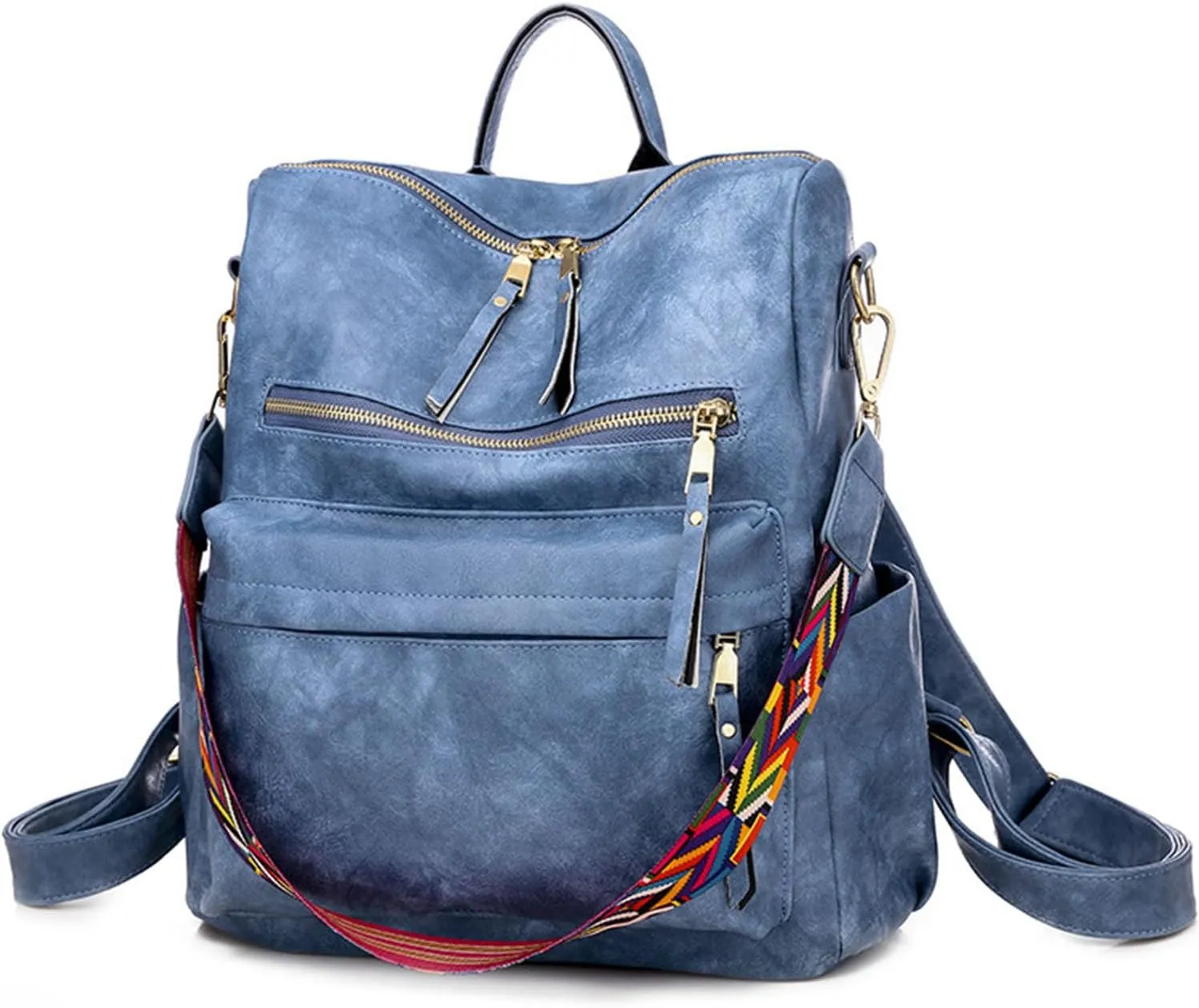 Women's Fashion Retro Backpack Convertible Satchel Shoulder Bag Anti-Theft Travel bag Casual Leather Backpack (Grey), Blue
