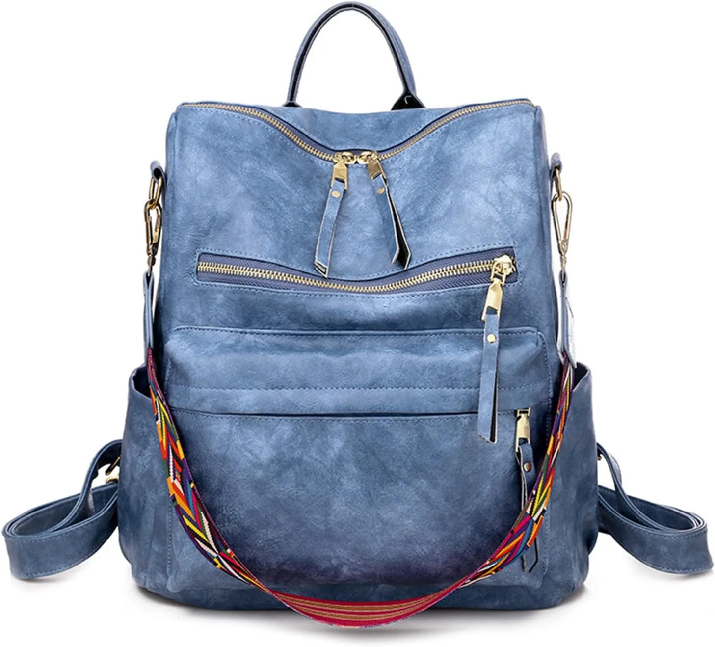 Women's Fashion Retro Backpack Convertible Satchel Shoulder Bag Anti-Theft Travel bag Casual Leather Backpack (Grey), Blue