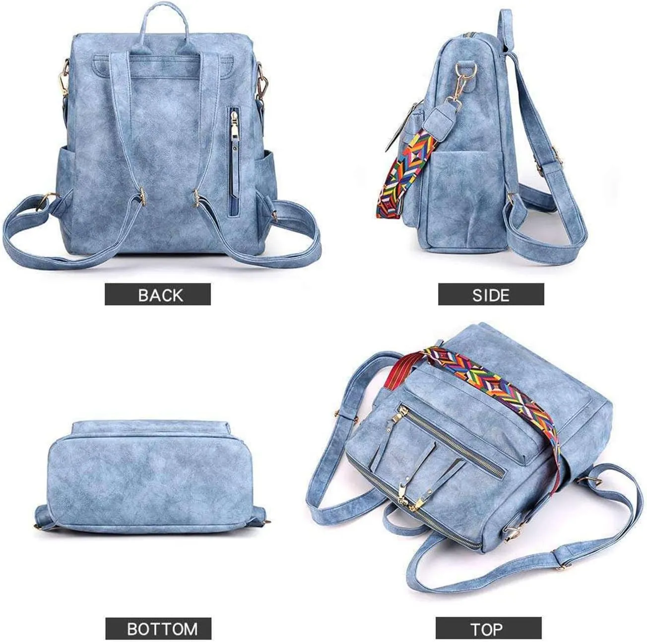 Women's Fashion Retro Backpack Convertible Satchel Shoulder Bag Anti-Theft Travel bag Casual Leather Backpack (Grey), Blue