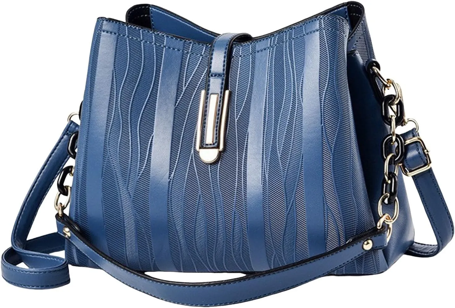 Women's Fashionable And Versatile Trendy Large Capacity Soft Leather Shoulder Crossbody Leather (Blue, One Size)