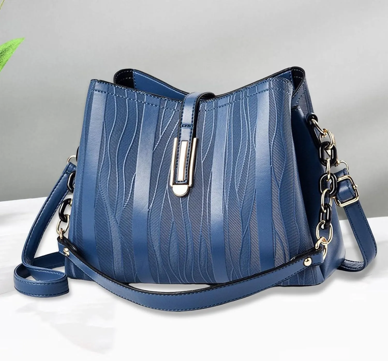 Women's Fashionable And Versatile Trendy Large Capacity Soft Leather Shoulder Crossbody Leather (Blue, One Size)