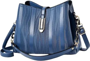 Women's Fashionable And Versatile Trendy Large Capacity Soft Leather Shoulder Crossbody Leather (Blue, One Size)