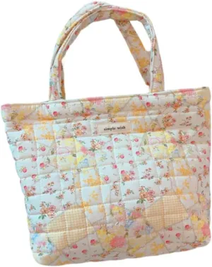 Womens Floral Cotton Tote Bag Coquette Aesthetic Quilted Puffer Bags Cottagecore Hobo Handbag Travel Duffel Bag