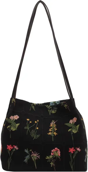 Women's Flower Embroidery Handbags and Crossbody Bags,Female Purses Quilted Versatile Tote Bags Satchel Bags Black