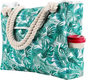 Women's Foreign Trade Multifunctional Single Shoulder Canvas Shopping Bag Leisure Vacation Beach Bag (Green, One Size)