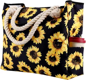 Women's Foreign Trade Multifunctional Single Shoulder Canvas Shopping Bag Leisure Vacation Beach Bag (Yellow, One Size)