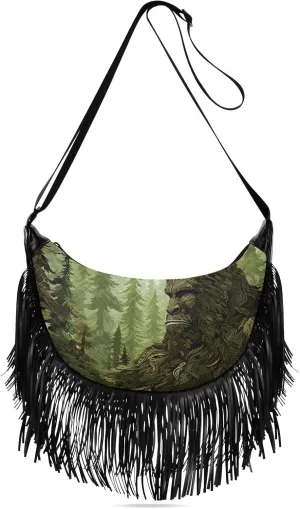 Women’s Fringe Satchel Bigfoot Woods Print Cross Body Chain Shoulder Handbags