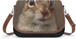 Women's Handbag Chipmunk Cute Animal Satchel Bag Leather Crossbody Bag Waterproof Messenger Bag
