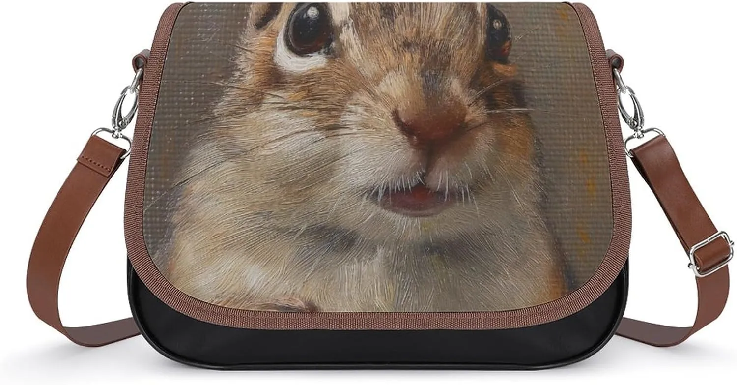 Women's Handbag Chipmunk Cute Animal Satchel Bag Leather Crossbody Bag Waterproof Messenger Bag