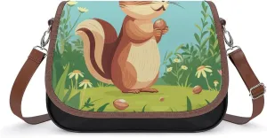 Women's Handbag Cute Chipmunk Animal Satchel Bag Leather Crossbody Bag Waterproof Messenger Bag