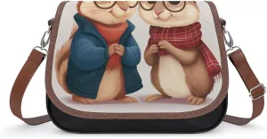 Women's Handbag Cute Chipmunks Couple Satchel Bag Leather Crossbody Bag Waterproof Messenger Bag