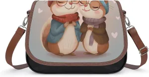 Women's Handbag Cute Chipmunks Couple Satchel Bag Leather Crossbody Bag Waterproof Messenger Bag