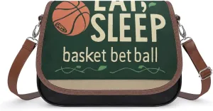 Women's Handbag Eat Sleep Basketball Satchel Bag Leather Crossbody Bag Waterproof Messenger Bag