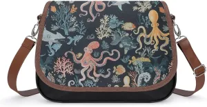 Women's Handbag Octupus Sea Creatures Satchel Bag Leather Crossbody Bag Waterproof Messenger Bag