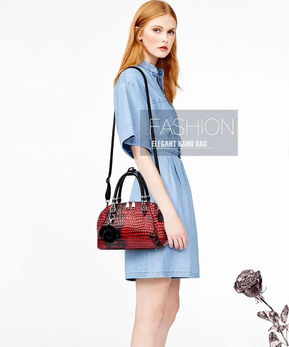 Women's Handbag Patent leather Top-Handle Purse Crocodile Print Shoulder Satchel