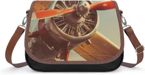 Women's Handbag Vintage Airplane Satchel Bag Leather Crossbody Bag Waterproof Messenger Bag