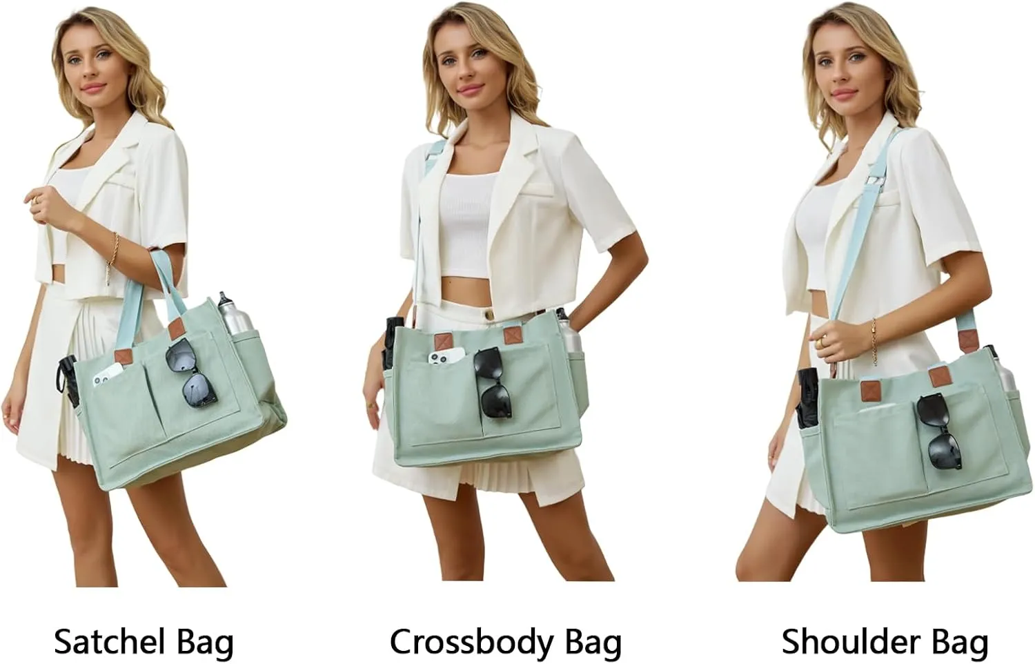 Women's Large Canvas Tote Bag with Pockets, Laptop Crossbody, Everyday Satchel, Shoulder Hobo Work Travel Handbag