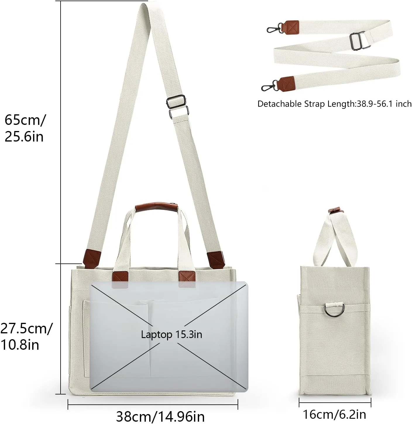 Women's Large Canvas Tote Bag with Pockets, Laptop Crossbody, Everyday Satchel, Shoulder Hobo Work Travel Handbag