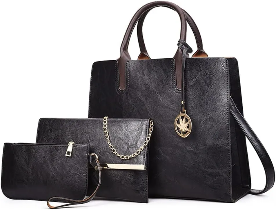 Women’s Large Leather Satchel Handbag Set - Stylish Crossbody Tote & Clutch Purse (Pink)