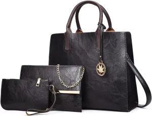 Women’s Large Leather Satchel Handbag Set - Stylish Crossbody Tote & Clutch Purse (Pink)