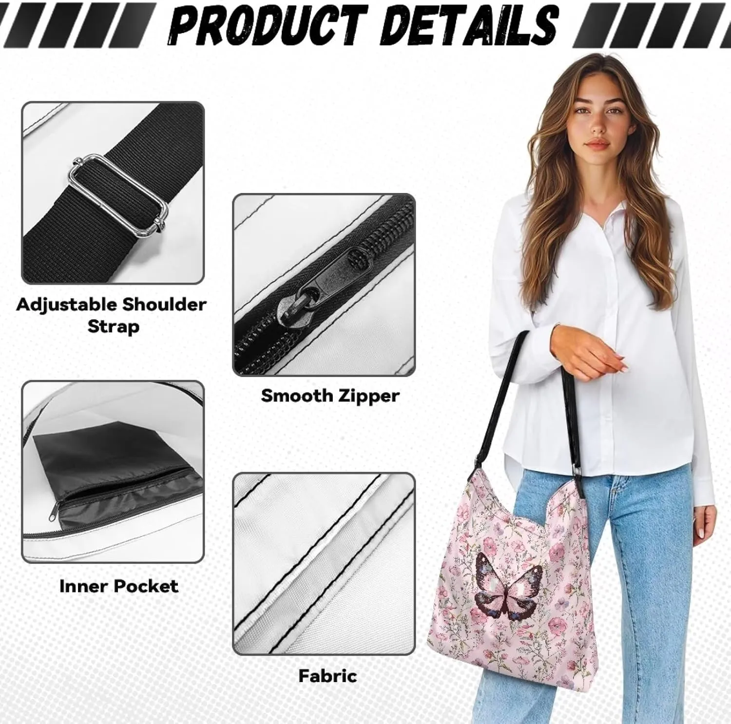 Women's Large Size Canvas Shoulder Cossbody Bag Ladies Zipper Messegner Tote Handbags Satchel Adjustable Straps