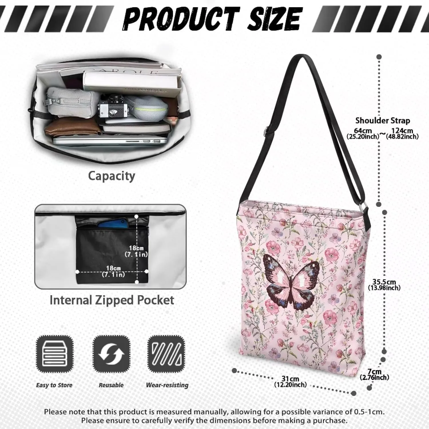 Women's Large Size Canvas Shoulder Cossbody Bag Ladies Zipper Messegner Tote Handbags Satchel Adjustable Straps