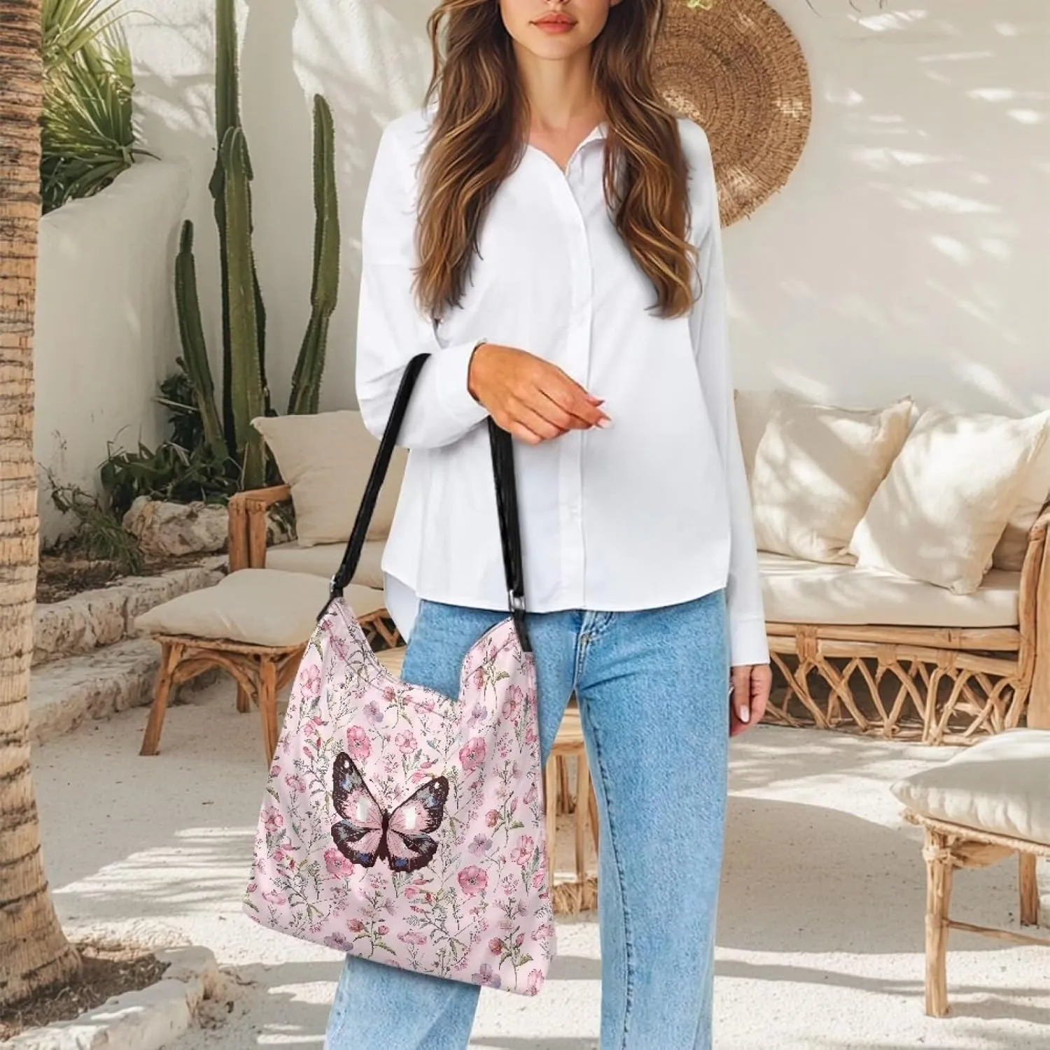 Women's Large Size Canvas Shoulder Cossbody Bag Ladies Zipper Messegner Tote Handbags Satchel Adjustable Straps