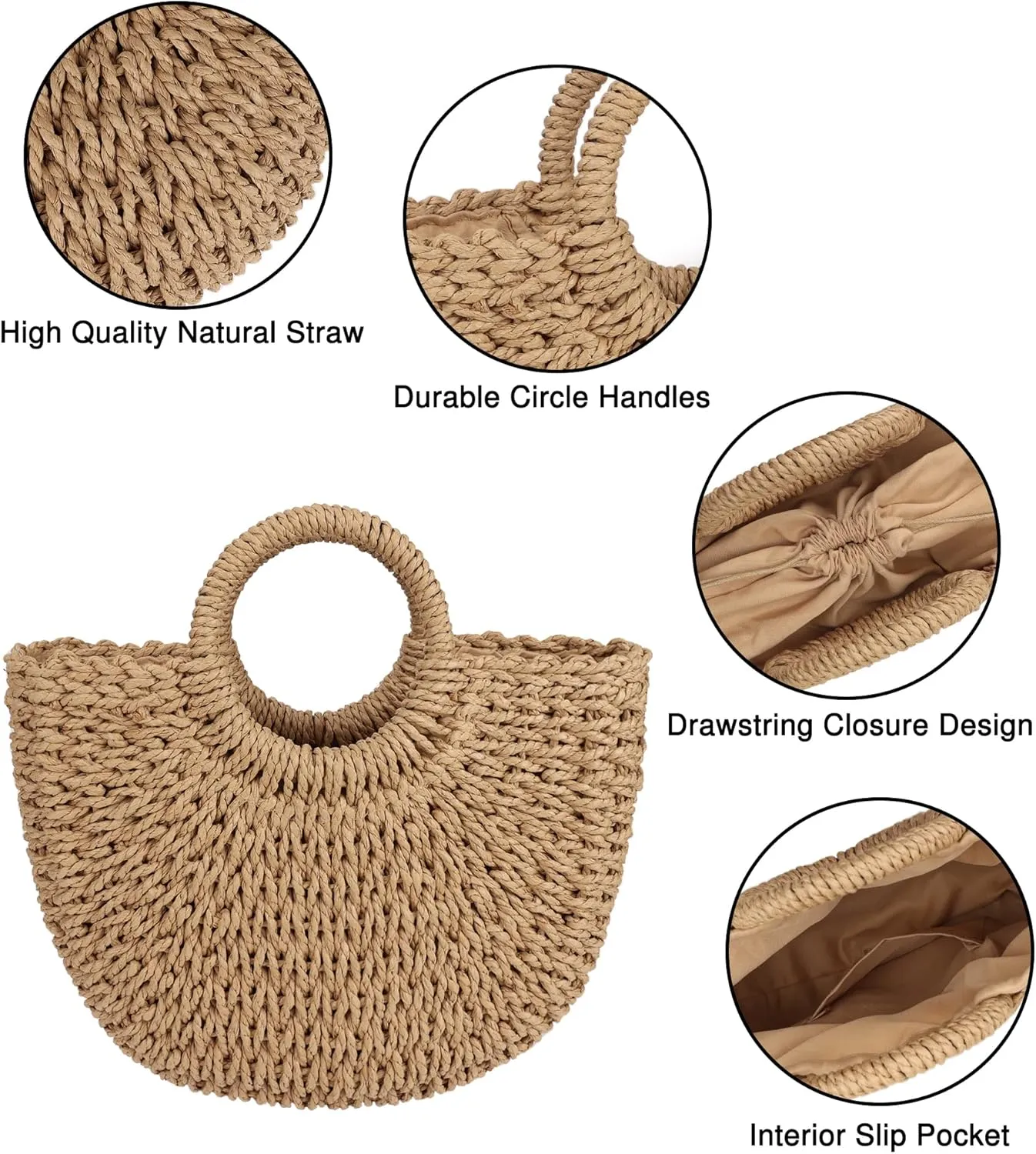 Womens Large Straw Beach Bag Woven Tote Bag Top Handle Handbag Purse for Summer