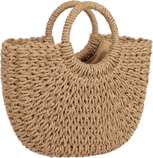 Womens Large Straw Beach Bag Woven Tote Bag Top Handle Handbag Purse for Summer