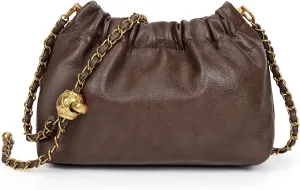 Womens Leather Chain Hobo Bag Tote Shoulder Handbag Crossbody Bags Trendy Drawstring Small Bag Dating Tote Purse