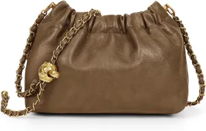 Womens Leather Chain Hobo Bag Tote Shoulder Handbag Crossbody Bags Trendy Drawstring Small Bag Dating Tote Purse