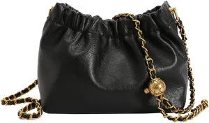 Womens Leather Chain Hobo Bag Tote Shoulder Handbag Crossbody Bags Trendy Drawstring Small Bag Dating Tote Purse