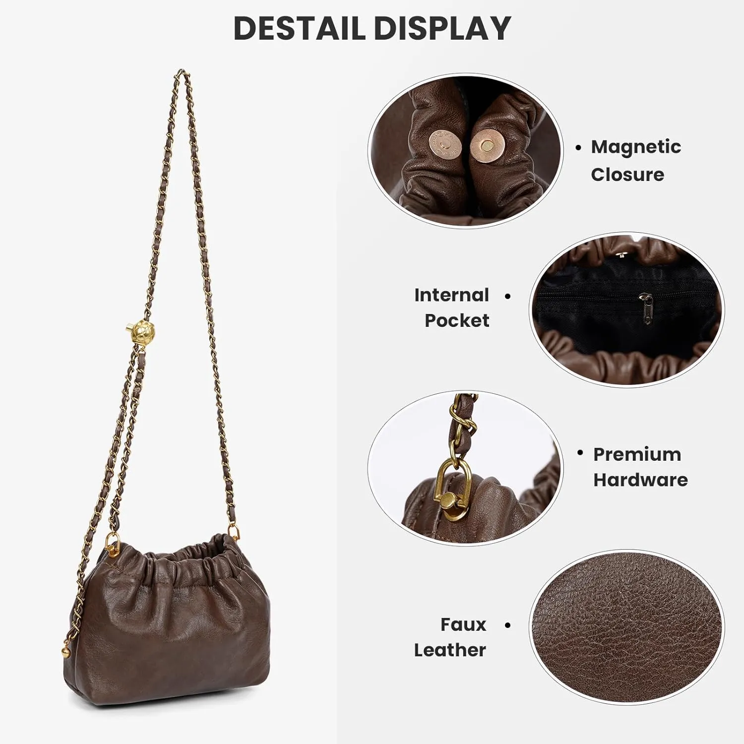Womens Leather Chain Hobo Bag Tote Shoulder Handbag Crossbody Bags Trendy Drawstring Small Bag Dating Tote Purse
