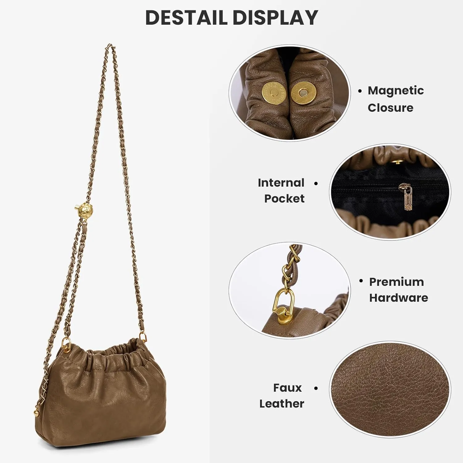 Womens Leather Chain Hobo Bag Tote Shoulder Handbag Crossbody Bags Trendy Drawstring Small Bag Dating Tote Purse