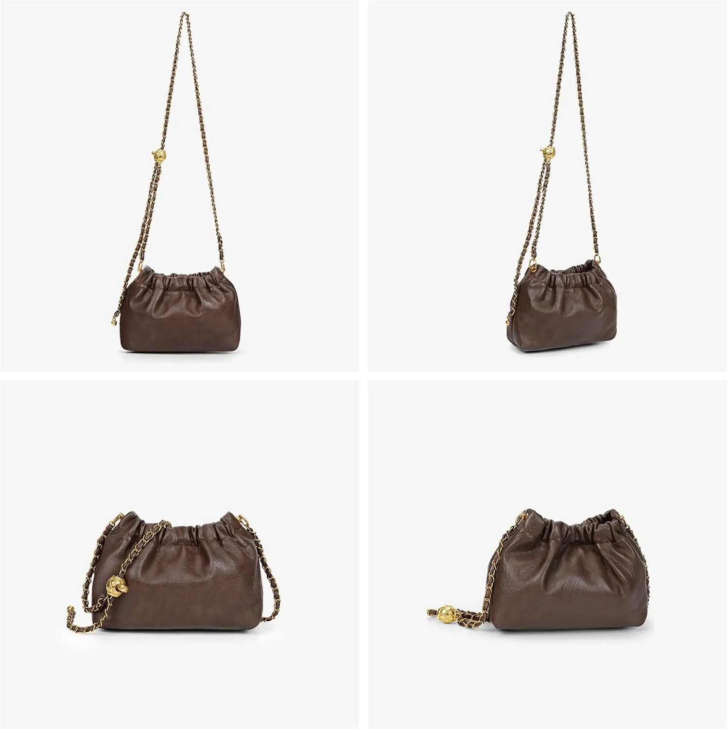 Womens Leather Chain Hobo Bag Tote Shoulder Handbag Crossbody Bags Trendy Drawstring Small Bag Dating Tote Purse