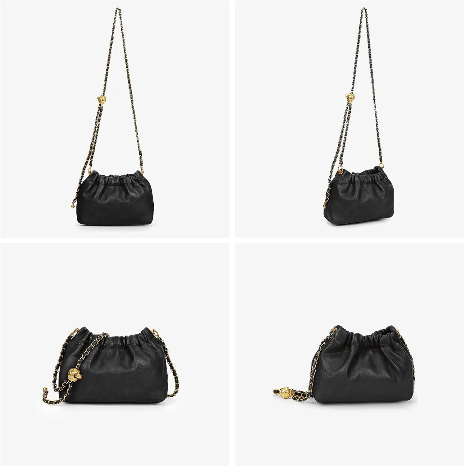 Womens Leather Chain Hobo Bag Tote Shoulder Handbag Crossbody Bags Trendy Drawstring Small Bag Dating Tote Purse