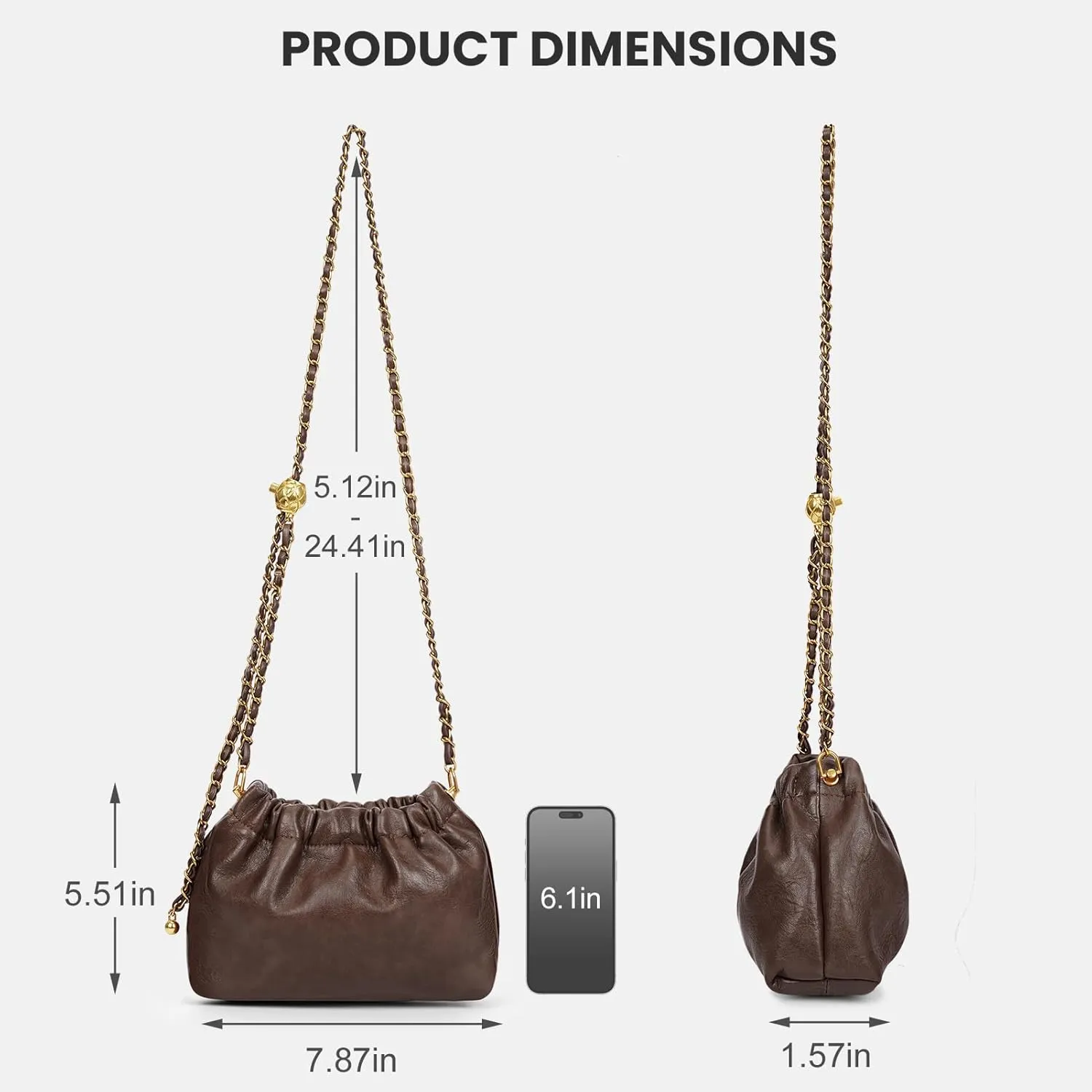Womens Leather Chain Hobo Bag Tote Shoulder Handbag Crossbody Bags Trendy Drawstring Small Bag Dating Tote Purse