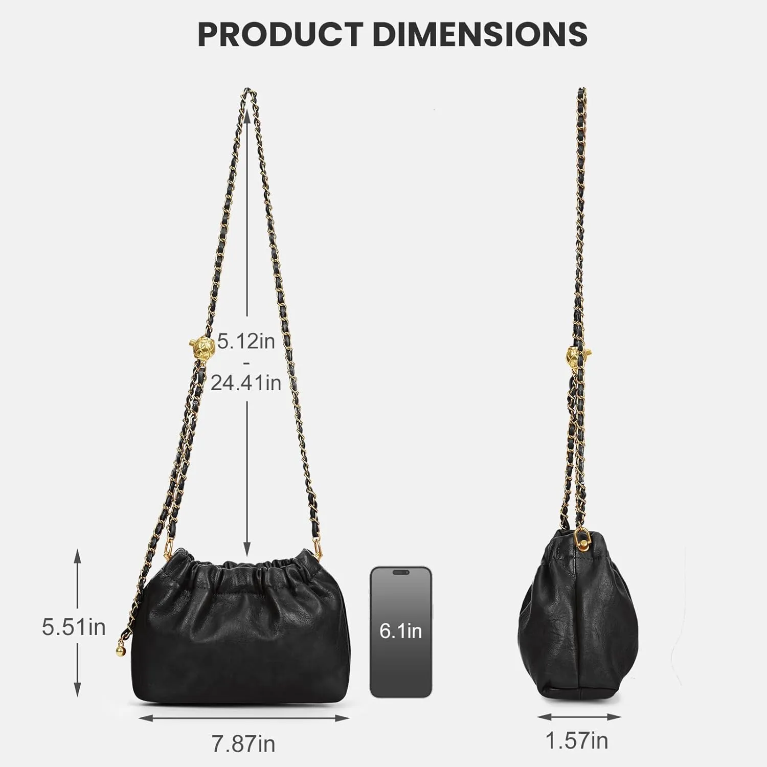 Womens Leather Chain Hobo Bag Tote Shoulder Handbag Crossbody Bags Trendy Drawstring Small Bag Dating Tote Purse