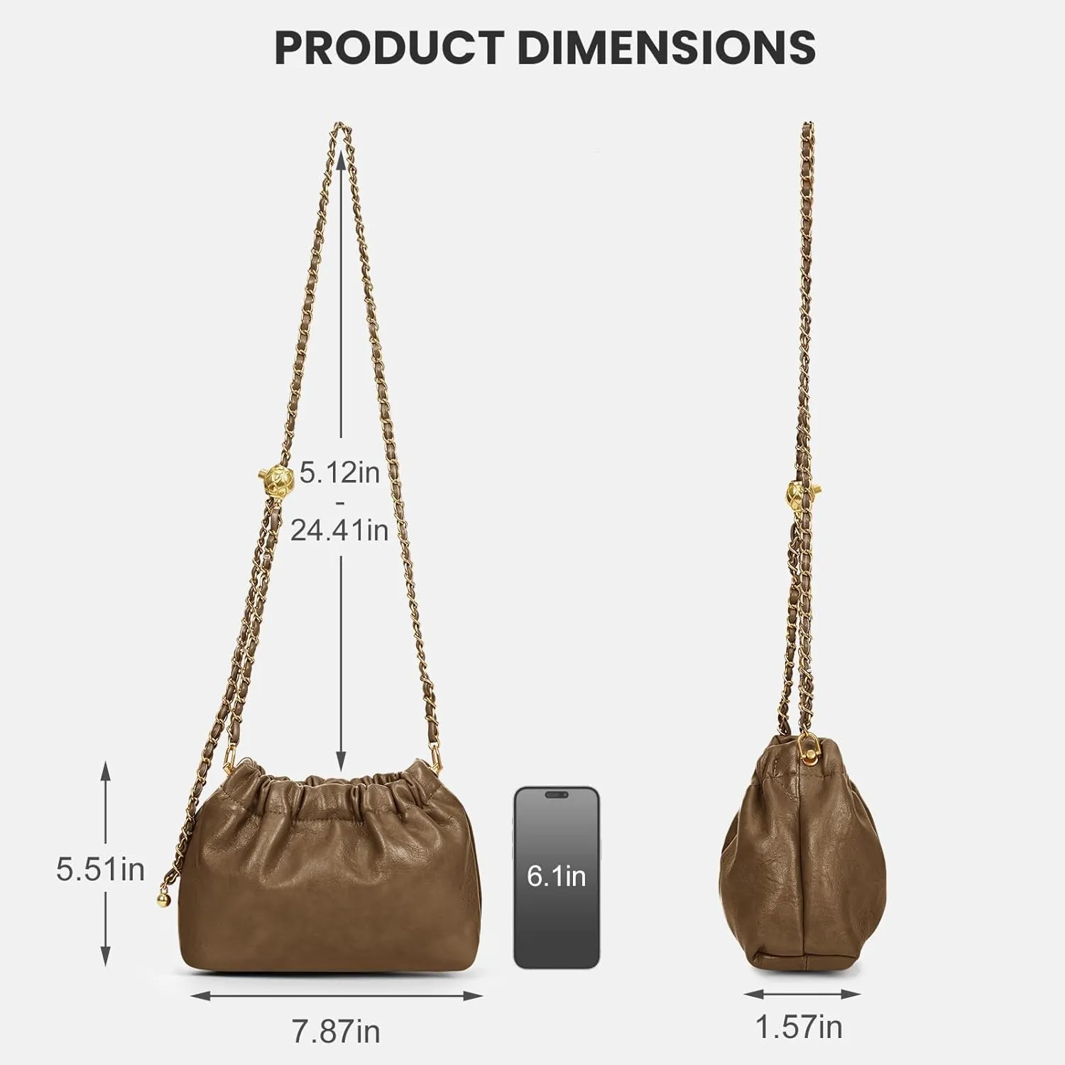 Womens Leather Chain Hobo Bag Tote Shoulder Handbag Crossbody Bags Trendy Drawstring Small Bag Dating Tote Purse