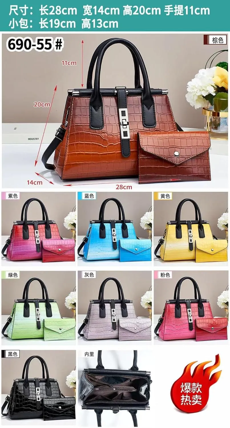 Women's Leather Crocodile Pattern Large Shoulder Bags Crossbody Handbag Top-Handle Bags Embossed Tote Purse
