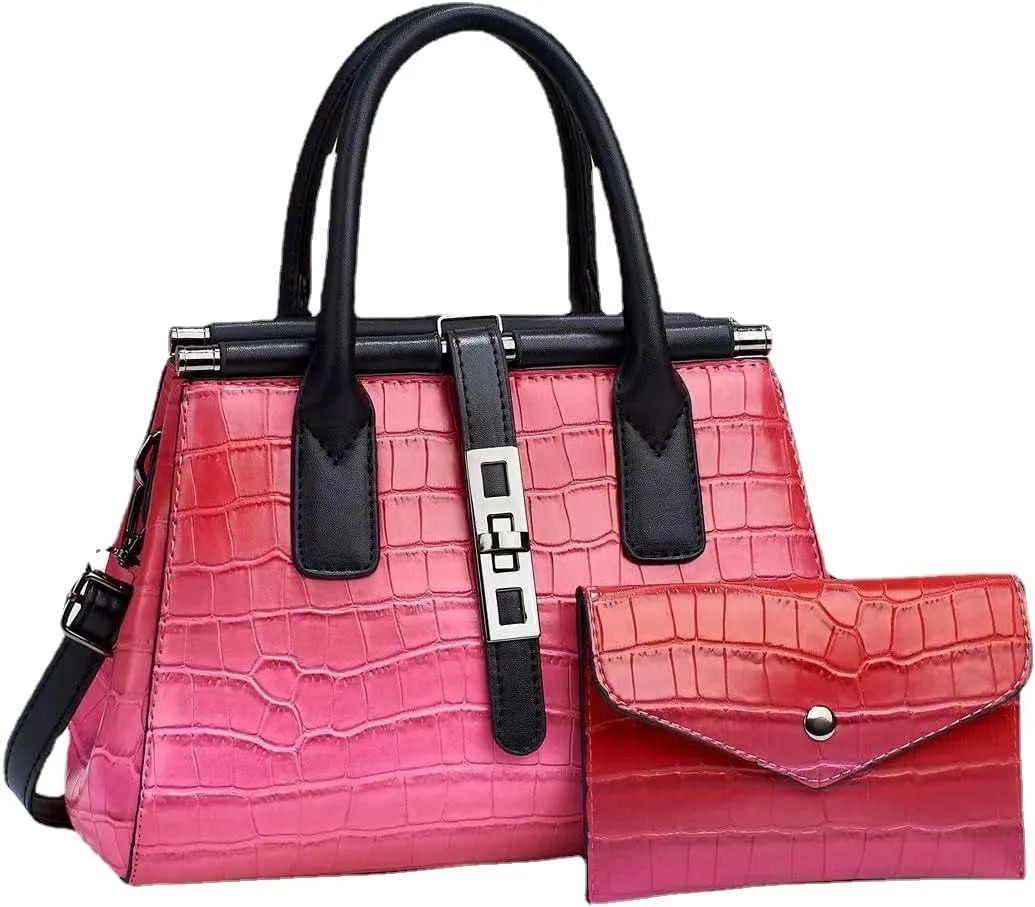 Women's Leather Crocodile Pattern Large Shoulder Bags Crossbody Handbag Top-Handle Bags Embossed Tote Purse