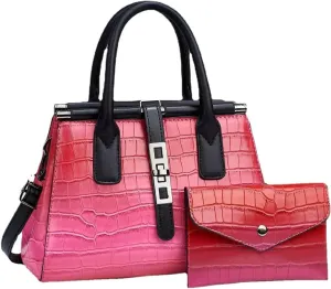 Women's Leather Crocodile Pattern Large Shoulder Bags Crossbody Handbag Top-Handle Bags Embossed Tote Purse