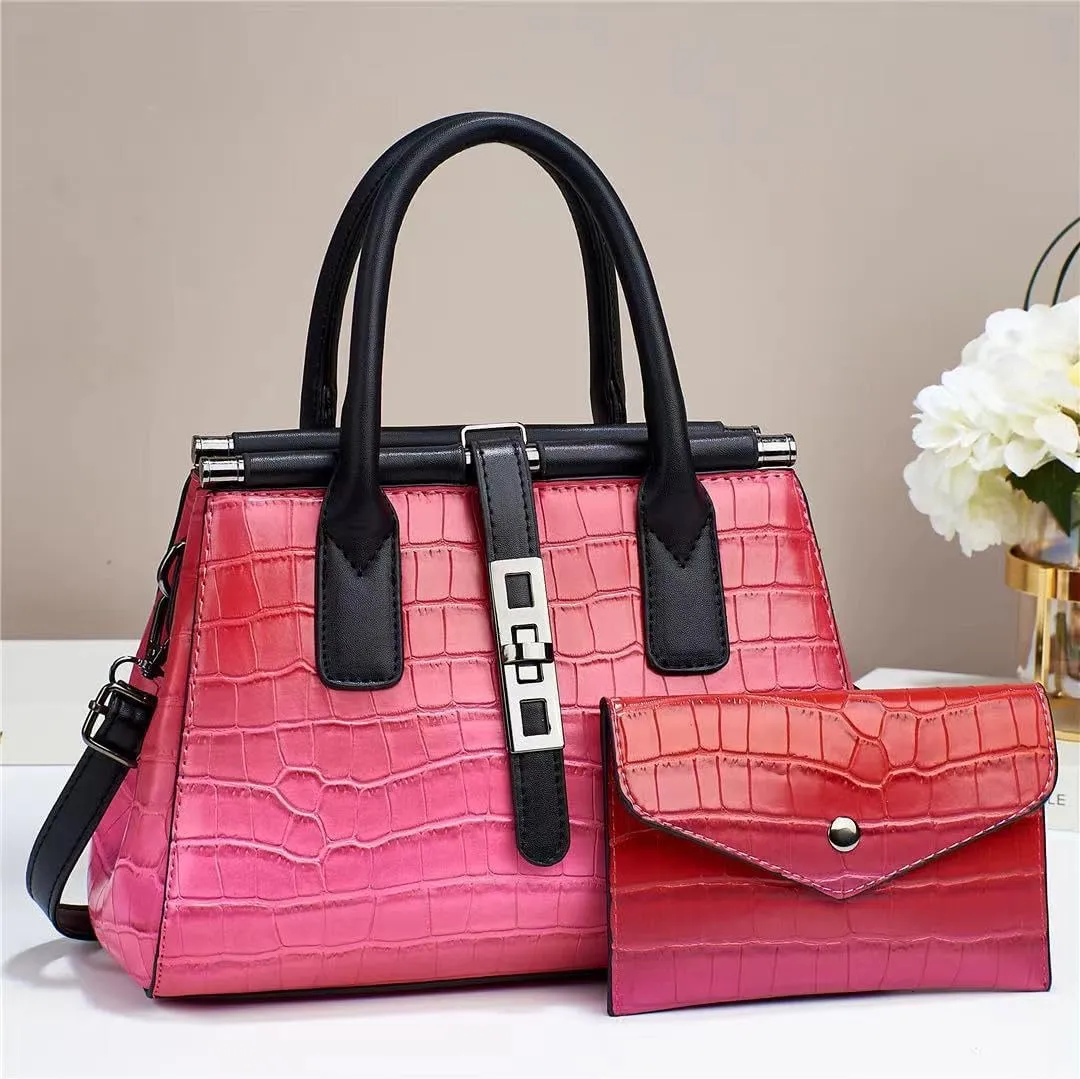 Women's Leather Crocodile Pattern Large Shoulder Bags Crossbody Handbag Top-Handle Bags Embossed Tote Purse
