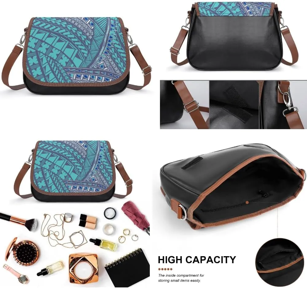 Women'S Leather Crossbody Bag Retro Art Tribal Design Pattern Polynesian Custom All-Match Women'S Bag