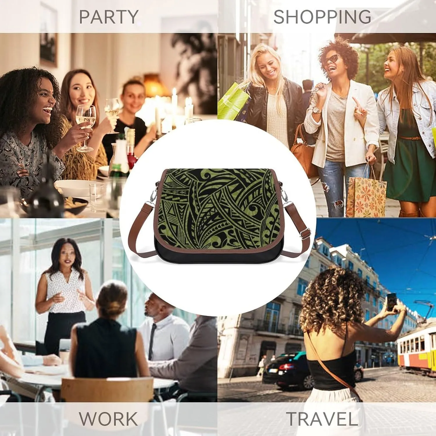 Women'S Leather Crossbody Bag Retro Art Tribal Design Pattern Polynesian Custom All-Match Women'S Bag