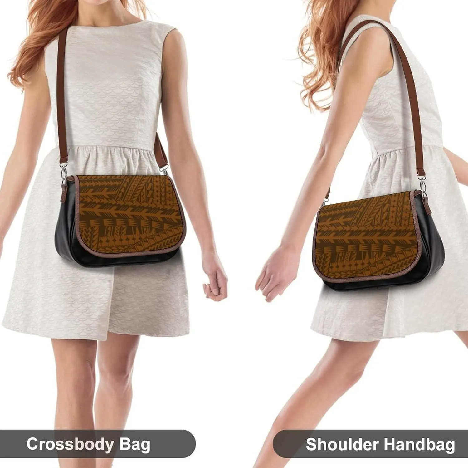 Women'S Leather Crossbody Bag Retro Art Tribal Design Pattern Polynesian Custom All-Match Women'S Bag