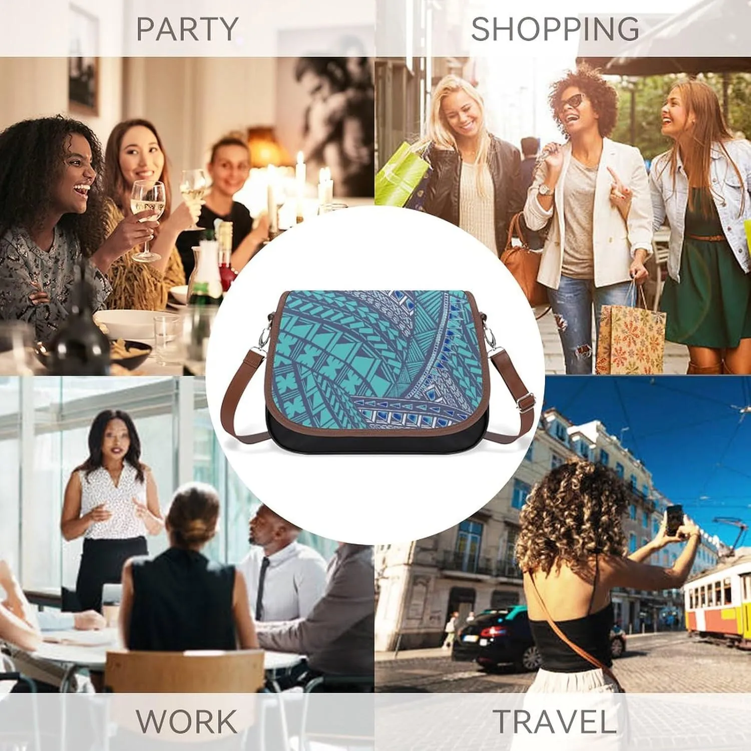 Women'S Leather Crossbody Bag Retro Art Tribal Design Pattern Polynesian Custom All-Match Women'S Bag