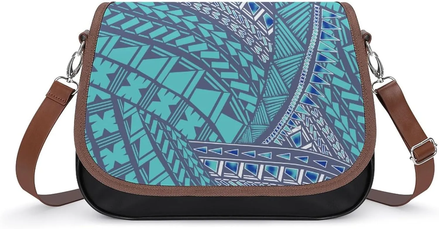 Women'S Leather Crossbody Bag Retro Art Tribal Design Pattern Polynesian Custom All-Match Women'S Bag