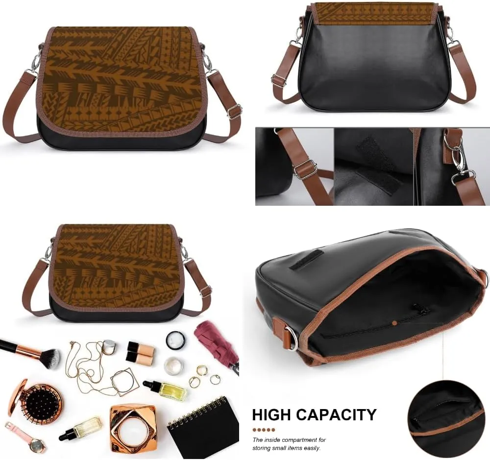 Women'S Leather Crossbody Bag Retro Art Tribal Design Pattern Polynesian Custom All-Match Women'S Bag