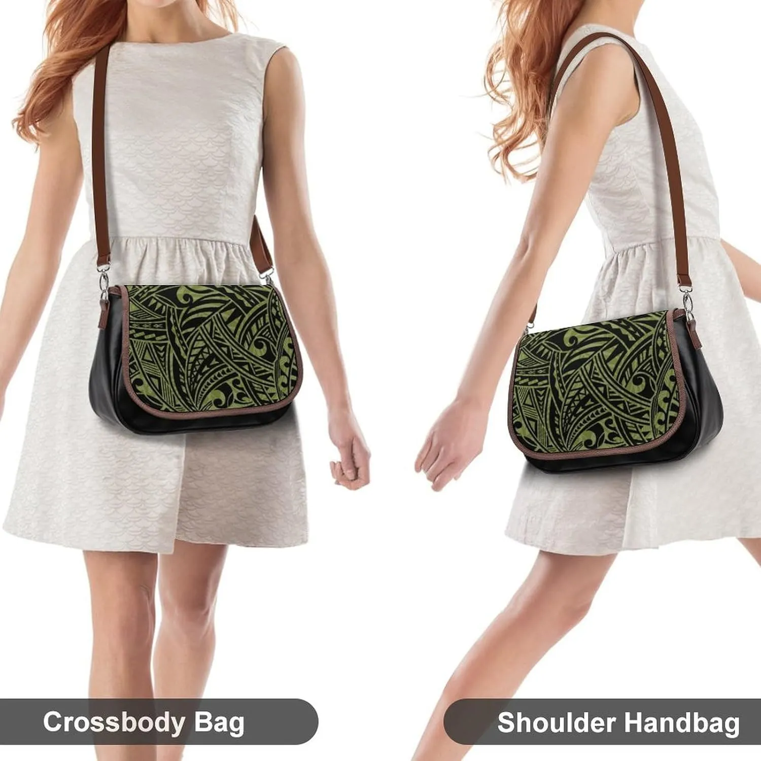 Women'S Leather Crossbody Bag Retro Art Tribal Design Pattern Polynesian Custom All-Match Women'S Bag
